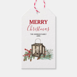 Rustic Watercolor Christmas Lantern Pine Berries Geschenkanhänger