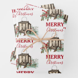 Rustic Watercolor Christmas Lantern Pine Berries Geschenkpapier Set