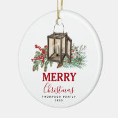 Rustic Watercolor Christmas Lantern Pine Berries Keramik Ornament (Links)