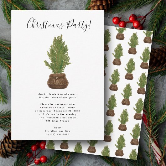 Rustic Watercolor Christmas Tree Holiday Party Einladung
