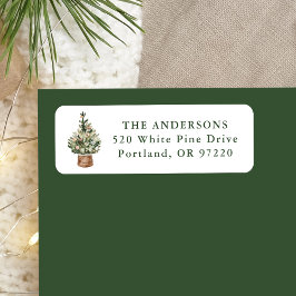 Rustic Watercolor Christmas Tree Return Address
