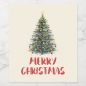 Rustic Watercolor Christmas Tree Xmas Holidays Weinetikett (Einzelnes Label)