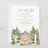 Rustic Watercolor Englisches Herrenhaus Save The Date (Vorderseite)