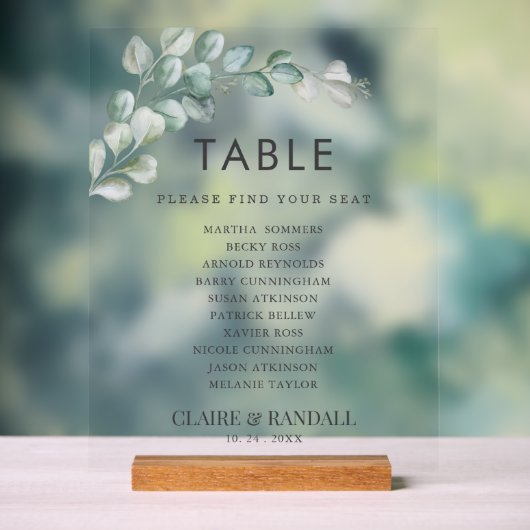 Rustic Watercolor Eucalyptus Greenery Wedding Acrylschild (Neutral)