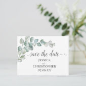 Rustic Watercolor Eucalyptus Greenery Wedding Ankündigungspostkarte (Stehend Vorderseite)