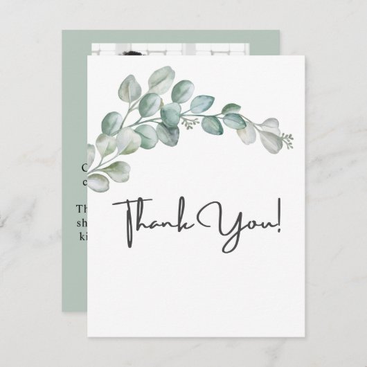 Rustic Watercolor Eucalyptus Greenery Wedding Dankeskarte (Vorne/Hinten)