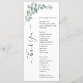 Rustic Watercolor Eucalyptus Greenery Wedding Menükarte (Rückseite)