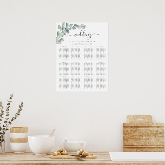 Rustic Watercolor Eucalyptus Greenery Wedding Poster (Küche)