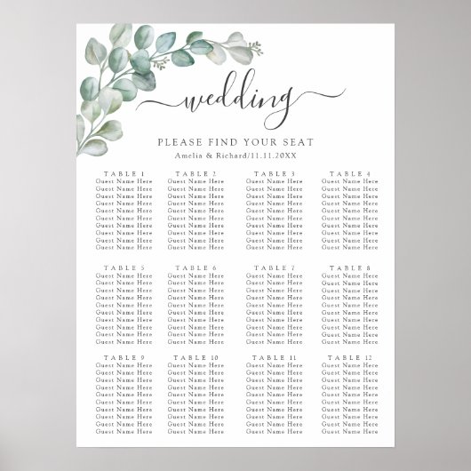 Rustic Watercolor Eucalyptus Greenery Wedding Poster (Vorne)