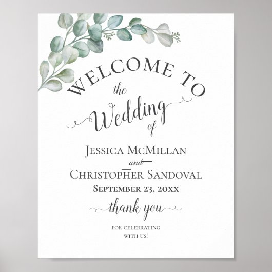 Rustic Watercolor Eucalyptus Greenery Wedding Poster (Vorne)