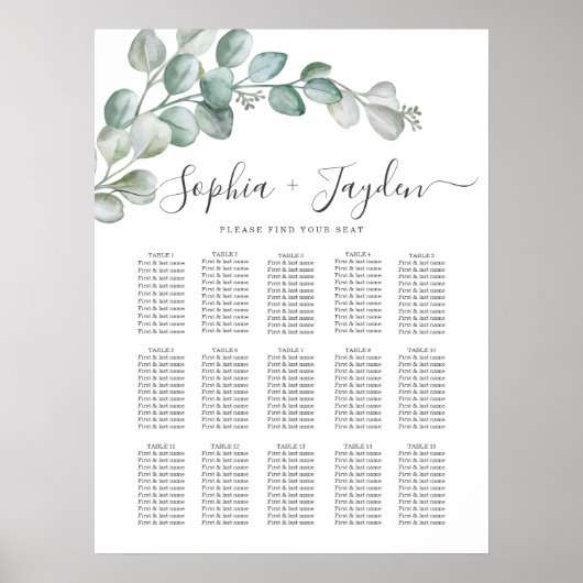 Rustic Watercolor Eucalyptus Greenery Wedding Poster (Vorne)