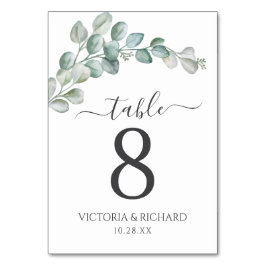 Rustic Watercolor Eucalyptus Greenery Wedding Tischnummer