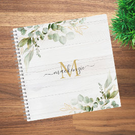 Rustic Watercolor Eucalyptus Monogram Notizblock