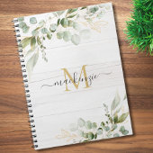 Rustic Watercolor Eucalyptus Monogram Notizblock