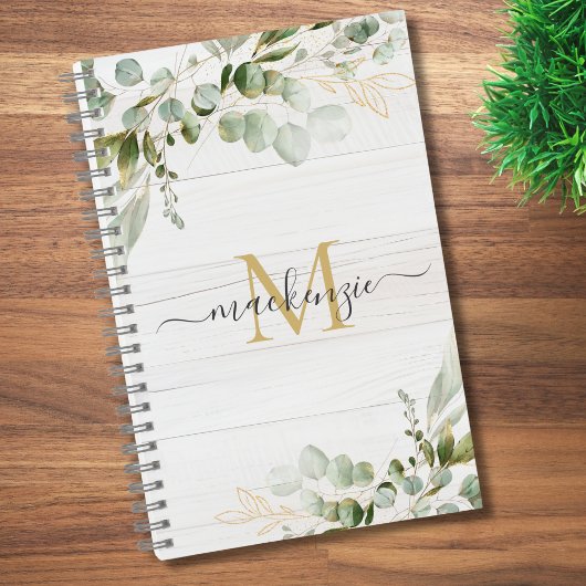 Rustic Watercolor Eucalyptus Monogram Notizblock