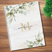 Rustic Watercolor Eucalyptus Monogram Notizblock