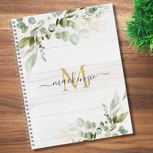 Rustic Watercolor Eucalyptus Monogram Notizblock