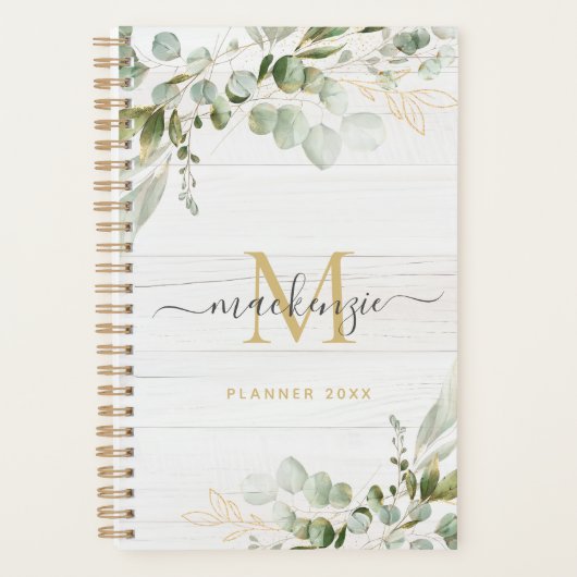 Rustic Watercolor Eucalyptus Monogram Planer (Vorderseite)