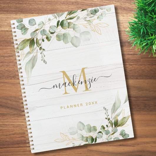 Rustic Watercolor Eucalyptus Monogram Planer