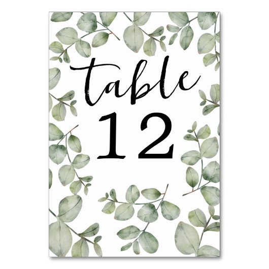 Rustic Watercolor Eucalyptus Wedding Table Number Tischnummer (Vorderseite)