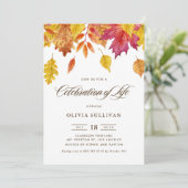 Rustic Watercolor Fall Leaves Celebration of Life Einladung (Stehend Vorderseite)
