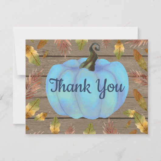 Rustic Watercolor Fall Pumpkin Blue Danke Karte (Vorderseite)