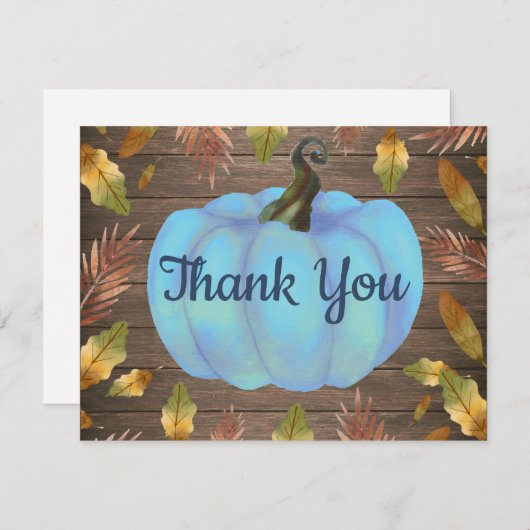 Rustic Watercolor Fall Pumpkin Blue Danke Karte (Vorne/Hinten)