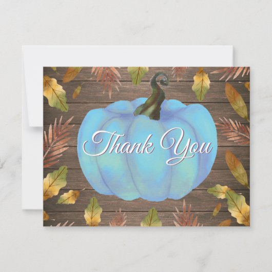Rustic Watercolor Fall Pumpkin Blue Danke Karte (Vorderseite)