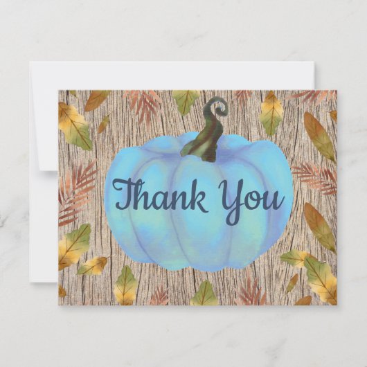 Rustic Watercolor Fall Pumpkin Blue Danke Karte (Vorderseite)