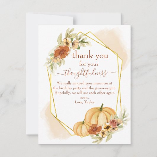 Rustic Watercolor Fall Pumpkin danke Karte (Vorderseite)