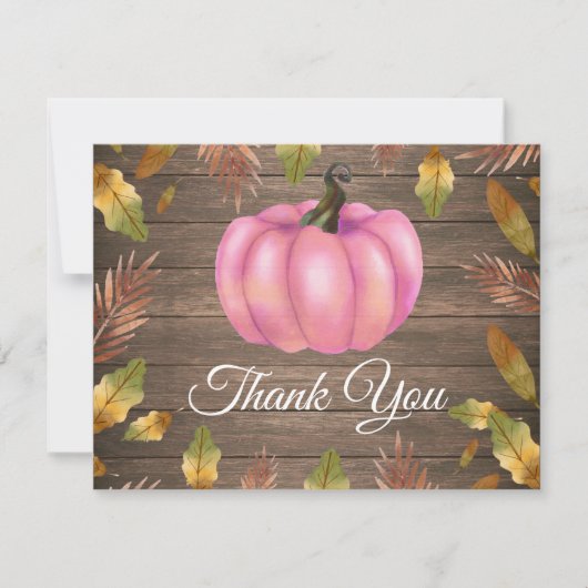 Rustic Watercolor Fall Pumpkin Pink Danke Karte (Vorderseite)