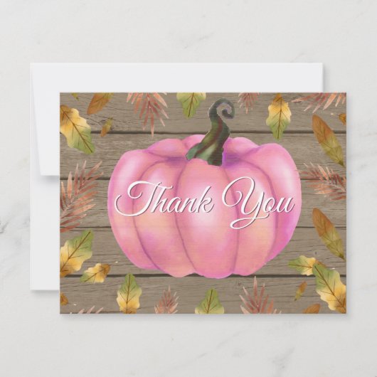 Rustic Watercolor Fall Pumpkin Pink Danke Karte (Vorderseite)