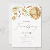 Rustic Watercolor Fall Turkey Friendsgiving Dinner Einladung (Vorderseite)