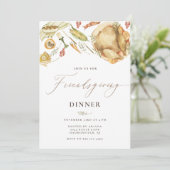 Rustic Watercolor Fall Turkey Friendsgiving Dinner Einladung (Stehend Vorderseite)