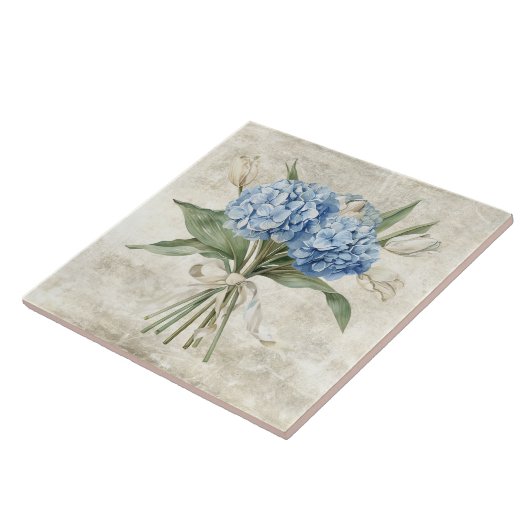 Rustic Watercolor Floral Blue Hydrangea  Fliese (Seite)