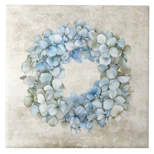 Rustic Watercolor Floral Blue Hydrangea Wreath Fliese (Vorderseite)
