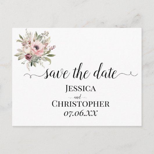 rustic watercolor floral bouquet ankündigungspostkarte (Vorderseite)