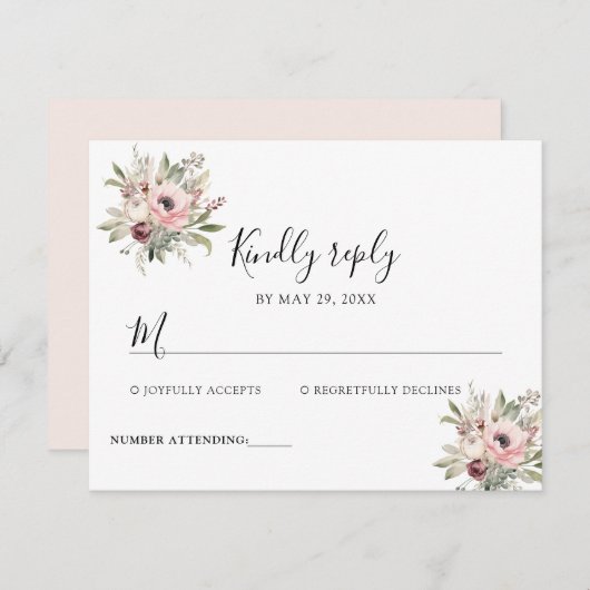 rustic watercolor floral bouquet RSVP karte (Vorne/Hinten)