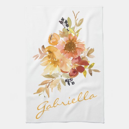 Rustic Watercolor Floral Personalized Script Name Geschirrtuch (Vertikal)