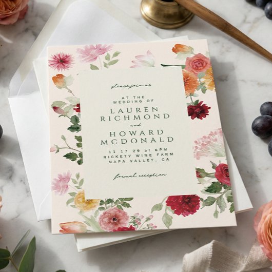 Rustic Watercolor Floral Sage Green Garden Wedding Einladung