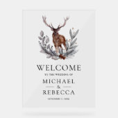 Rustic Watercolor Forest Deer Wedding Welcome Acrylschild (Vorderseite)
