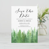Rustic Watercolor Forest Evergreen Save the Date (Stehend Vorderseite)