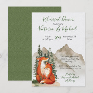 Rustic Watercolor Forest Fox Rehearsal Dinner Einladung