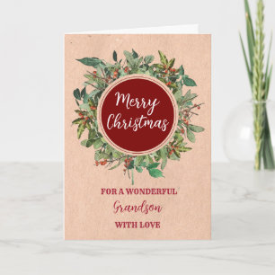 Rustic Watercolor Grandson Frohe Weihnachten Karte