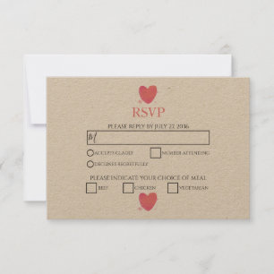 Rustic Watercolor Heart Wedding RSVP Cards Karte