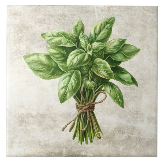 Rustic Watercolor Herbs Basil with Twine Design Fliese (Vorderseite)