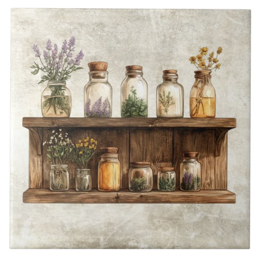 Rustic Watercolor Herbs in Jars Design Fliese (Vorderseite)