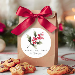 Rustic Watercolor Holly Berry Christmas Runder Aufkleber