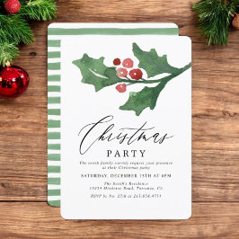 Rustic Watercolor Holly Holiday Weihnachten Party Einladung