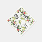 Rustic Watercolor Holly Pattern Frohe Weihnachten Serviette (Ecke)